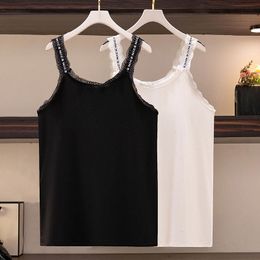 Camisoles Tanks 150Kg Plus Size Women's Summer Camisole Bust 145 Loose Lace Stitching Outer Wear Bottoming Vest Black White 5XL 6XL 7XL 8XL 9XL 230518