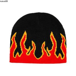 Beanie/Skull Caps Fashion Jacquard flame Beanies Hip-Hop Warm Knitted Hats Bonnet Caps J230518