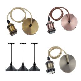 E27 Vintage Metal Lamp Holder Base With Line Ceiling Plate Kit Industrial Pendant Fitting Cap DIY Retro LampHolder