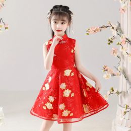 Girl Dresses Toddler Kids Embroidery Tang Dress Baby Girls Children Fairy Hanfu Sleeveless For Chinese Calendar Year Princess