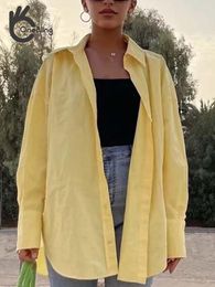 Women's Blouses GAL 2023 Tops Spring Women Drop Shoulder Loose Female Y2k Fashion Yellow Curved Hem Poplin Shirt