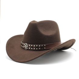 Men Women Woollen Felt Top Party Hats Metal Belt Brown Western Boy Hat Outdoor Horseback Riding Top Hat