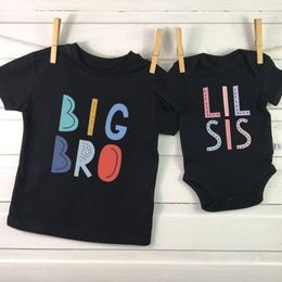 Family Matching Outfits Big Bro Lil Sis Sibling Clothes Cotton Brother Sister Black Kids Shirt Baby Rompers Birthday Gifts 230518