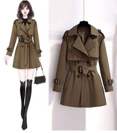 Raincoats Womens Autumn Jackets and Coats 2022 Women's Short Trench Coat Korean Style Casual Lapel British Cropped Coat Chaqueta Mujer