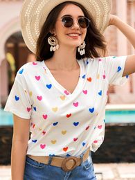 Women's T Shirts Tshirt Summer 3d Print Love Flowers Women's V-Neck T-shirt Casual Short Sleeve Fashion Vintage Style Tops Oversize