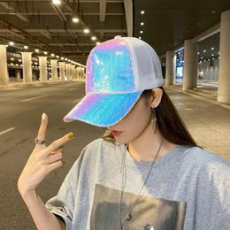 Ball Caps Baseball Cap Glitter Mesh Women Colour Sequins Blingbling Men Unisex Student Fashion Korea Bar Dance Breathable Summer Sun Hat 230517