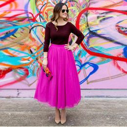 Skirts Pink Tulle Skirt Elegant Layered Jupe Femme Falfas Long Party Female Maxi Ankle Length