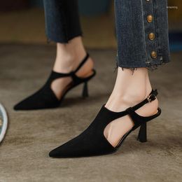 Sandals 2023 Summer Women Shoes Pointed Toe Thin Heel Solid High Heels Elegant Sheep Suede Leather For Party