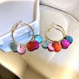 Hoop Earrings Ethnic Colorful Shell Discs Tassel For Women Fashion Vintage Geometric Aros Jewelry Accessories Gift BY39