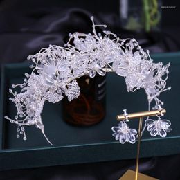 Hair Clips European And American Luxury Handmade Double Row Crystal Headband Earrings Set Pography Bridal Wedding Dress Accessories