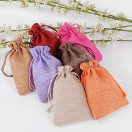 7x9cm Burlap bag Jewelry Packaging Bag Linen drawstring bags Pouch storage Solid Color