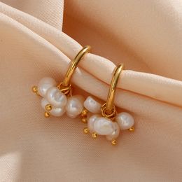 Stud Super Elegant Delicate Small Freshwater Pearl Hoop Earrings 18K Gold Plated Tarnish Free Stainless Steel Mini Earring 230517