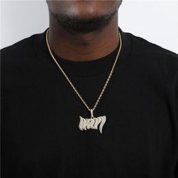 Pendant Necklaces Hip Hop Bling Iced Out Cubic Zirconia Stone Letter Wavy Necklace Pendants Men Women Tennis Chain Jewelry With Solid Back G
