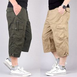 Mens Shorts Long Length Cargo Shorts Men Summer MultiPocket Casual Cotton Elastic Pants Men Military Tactical Short Breeches 5XL 230517