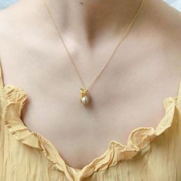 Подвесные ожерелья Повески колье для женщин имитация жемчужина Lucky Bag Светло -золотое цветовые цепочки коры на шей