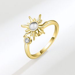 Sunflower Fidget Finger Ring Adjustable Anxiety Rotating Rings For Women Rhinestones Jewelry