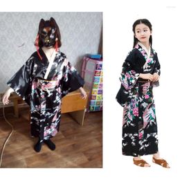 Ethnic Clothing Girls Dresses Japanese Kimono Yukata National Japan Traditional Dress Satin Silk Oriental Bath Robe With Obi Performance