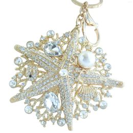 Keychains Unique Starfish Keychain Pendant Clear Rhinestone Crystal K06412C9