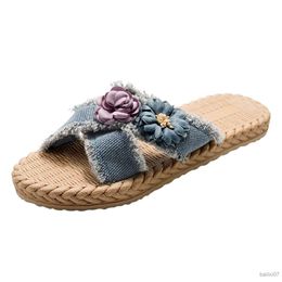 Pantofole scarpe da donna eleganti Sandali da donna Sandali piatti Sandali estivi Denim Cross Sandali da spiaggia da donna Pantofole estive Sandalias Mujer