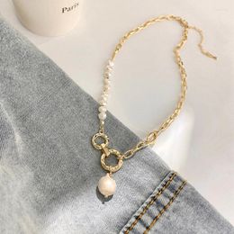 Pendant Necklaces Minar Retro Baroque Pearl Necklace For Women Hollow Chunky Link Chain Asymmetric Chokers Sweater Accessories