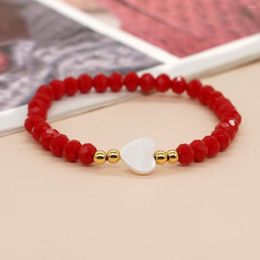 Strand Go2boho Red&Pink Crystal Bead Shell Heart Bracelets For Women Summer Fashion Jewellery Friend Girlfriend Gift