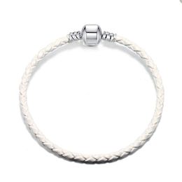 White Leather Charm Bracelet for Pandora 925 Sterling Silver Party Jewellery designer Bracelets For Women Mens Hand Chain Couple bracelet with Original Box