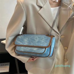 Evening Bags Designer Chain Women's Shoulder Bag Underarm Luxury Contrast Handbags For Women Fashion Denim Female Crossbody Travel