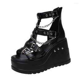 Dress Shoes Women Wedges Sandals High Heels Gothic Punk Summer Platform Woman Comfort Strappy Zip Buckle Fashion Casual