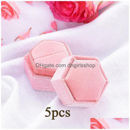 Jewellery Boxes Kuololit 5Pc/Lot Veet Hexagon For Women Red Pink Green Blue Ring Engagement Bridal Gift New T200808 Drop Deliv Dh75L