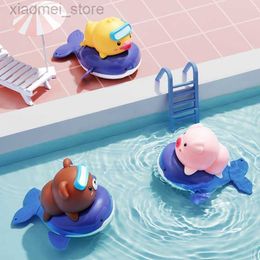 3PSCBath Toys Cute cartoon animal pull bath toy pig classic baby water toy swim turtle wrapped-up chain clockwork children beach toy