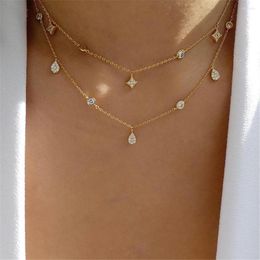 Pendant Necklaces Fashion Boho Vintage Multilevel Gold Colour Crystal Inlaid Star Drop Necklace For Women Female Simple Choker Wild Jewellery