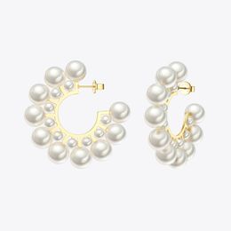 Huggie Enfashion Pearl Hoop Earrings For Women Gold Colour Round Earring Big Circle Hoops Earings Fashion Jewellery Pendientes Aros EB1094