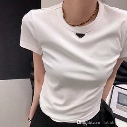 Fashionable and trendy brand triangle round neck short sleeved t-shirt for women 23 Spring/Summer new loose fitting casual versatile color cotton top