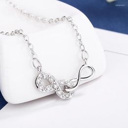 Pendant Necklaces 2023 Fashion Infinity Crystal Necklace Silver Colour Zircon Lucky Number Eight Geometric Choker Jewellery