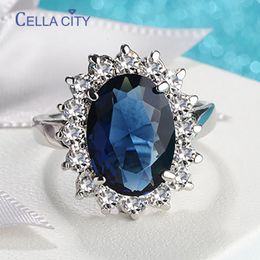 Wedding Rings Cellacity Oval Sapphire for Women Trendy Silver 925 Fine Jewellery with Gemstones Flower shaped Female Engagement Ring Gifts 230517