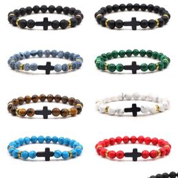 Beaded Cross Charms 8Mm Colors Stone Strand Bead Yoga Buddha Bracelet For Women Men Jewelry Drop Delivery Bracelets Dhgarden Dhyai