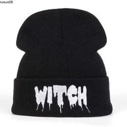 Beanie/Skull Caps Hot New Black Acrylic Embroider Letter WITCH Beanies Hats For Women Men Unisex Adult Casual Skullies Winter Caps Knitted Gorros J0518