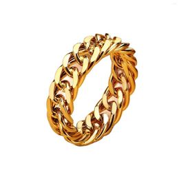 Cluster Rings Waterproof Non Tarnish Gold Jewellery 18K Plated Titanium Steel Metal Hollow Chain Twist Ring Cuban Link For Women