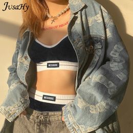 Swim wear JusaHy Beach Style Two Piece Sets Women V-Neck Casual Letter Embroidery Camisole TopBriefs Matching Shorts Vacation Outfits 230518