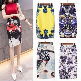 Skirts Fashion Casual Women Print Floral Skirt Vintage Pencil Commuter Knee Midi Stretch Fabric