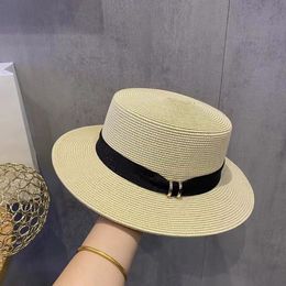 Simple French Sun-Proof Japanese Style Flat Top Straw Hats Female Summer Seaside Straw Hat Female Sun-Proof Sun Hats