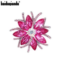 Baiduqiandu New Arrival Assorted Colors Pink Red Blue Purple Crystal Flower Brooch Pins for Women Fashion Costume Jewelry