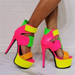Sandals Fashion Women's Shoes Peep Toe High Heels Platform Band Strap Ladies Evening Party Dress Footwear Rose Red