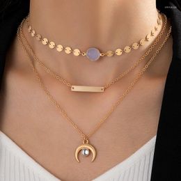 Pendant Necklaces Bohemian Moon Multi Layered Necklace For Women's Geometric Crystal Stone Alloy Sequins Three Layer Set