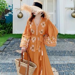 Casual Dresses Boho Chic Dress Summer 2023 Fashion Designer Maxi Women Flare Sleeve Vintage Printed Holidays Party Long 6103