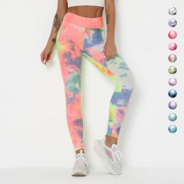 Active Pants Leggings Women High Waist Ink Jacquard Tie-Dye Bubble Slim Hips Fitness Leggins Mujer Exercise Sports Tights Woman Jogging