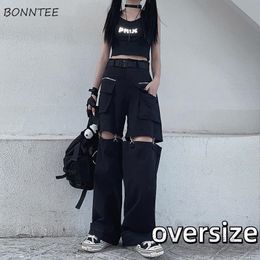 Capris Black Casual Pants Women New Ins Design Cargo Loose Summer Thin Removable BF Streetwear Zippers High Waist Korean Style Ladies