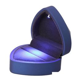 Gift Wrap Heart Shape Led Light Ring Holder Box Proposal Display Storage Jewelry Veet Anniversary Valentines Day Drop Delive Dhqep