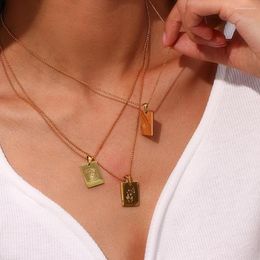 Pendant Necklaces 18K Gold Plated Classic Tarot Sun Moon Stars Rectangular Necklace Small Bead Chain Waterproof Jewelry For Women