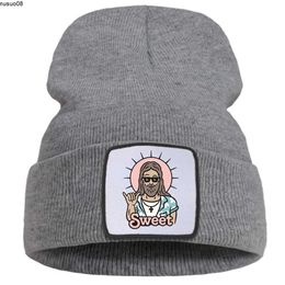 Beanie/Skull Caps Sweet Long-hair Man Print Bonnet Cap Kawaii Unisex Knitted Hats Ski Thick Foldable Beanie Hat Winter Cotton Wool Skullies Caps J230518